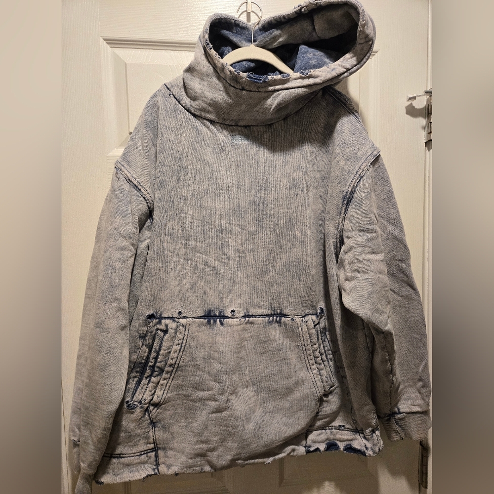 Kith Double Pocket Grey / Blue Wash Dye Distressed Hoodie